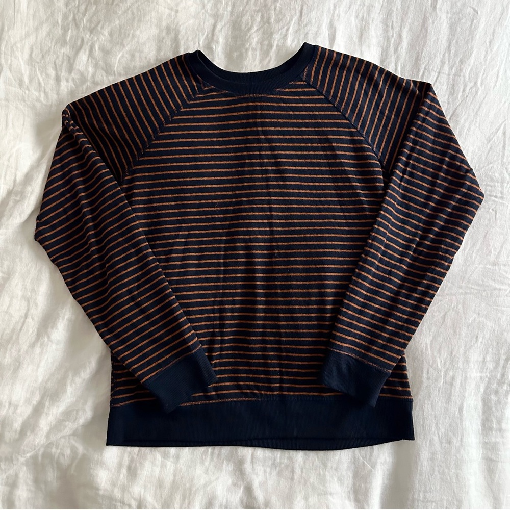 Marine Layer Navy and Brown Striped Long Sleeve Tee